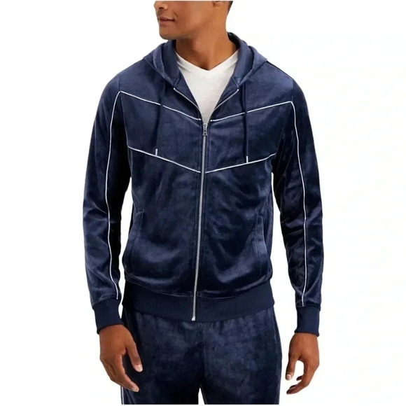 International Concepts Skip Sport Navy Velour Mens Jacket - Picture 1 of 11